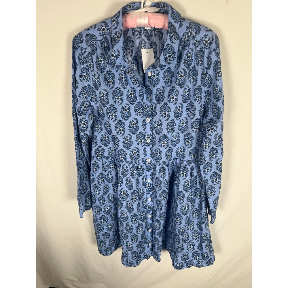 J.Crew Factory long sleeve blue paisley print shirt dress NWT size 14 - Picture 3 of 7